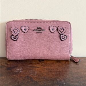 Coach Pink Wallet with Heart Accents
